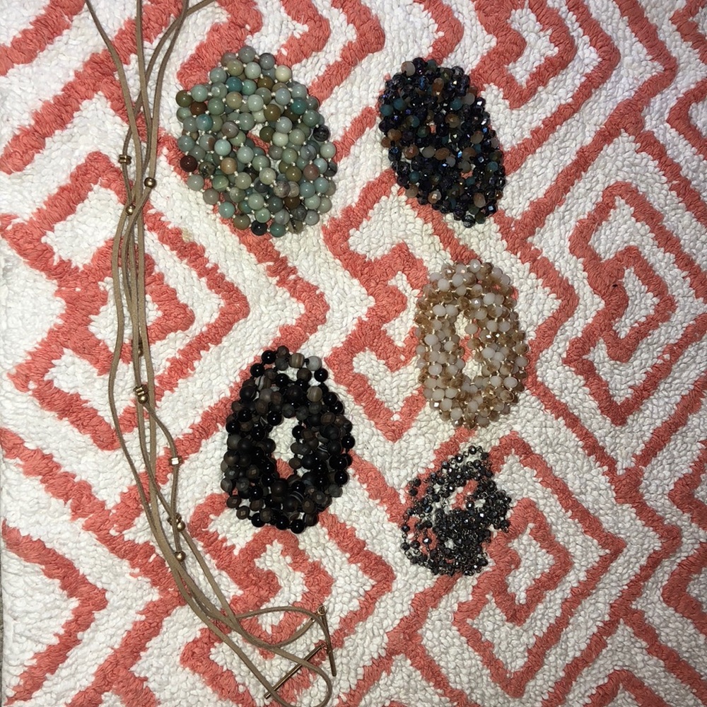 5 beaded wrap necklaces + 1 suede wrap necklace